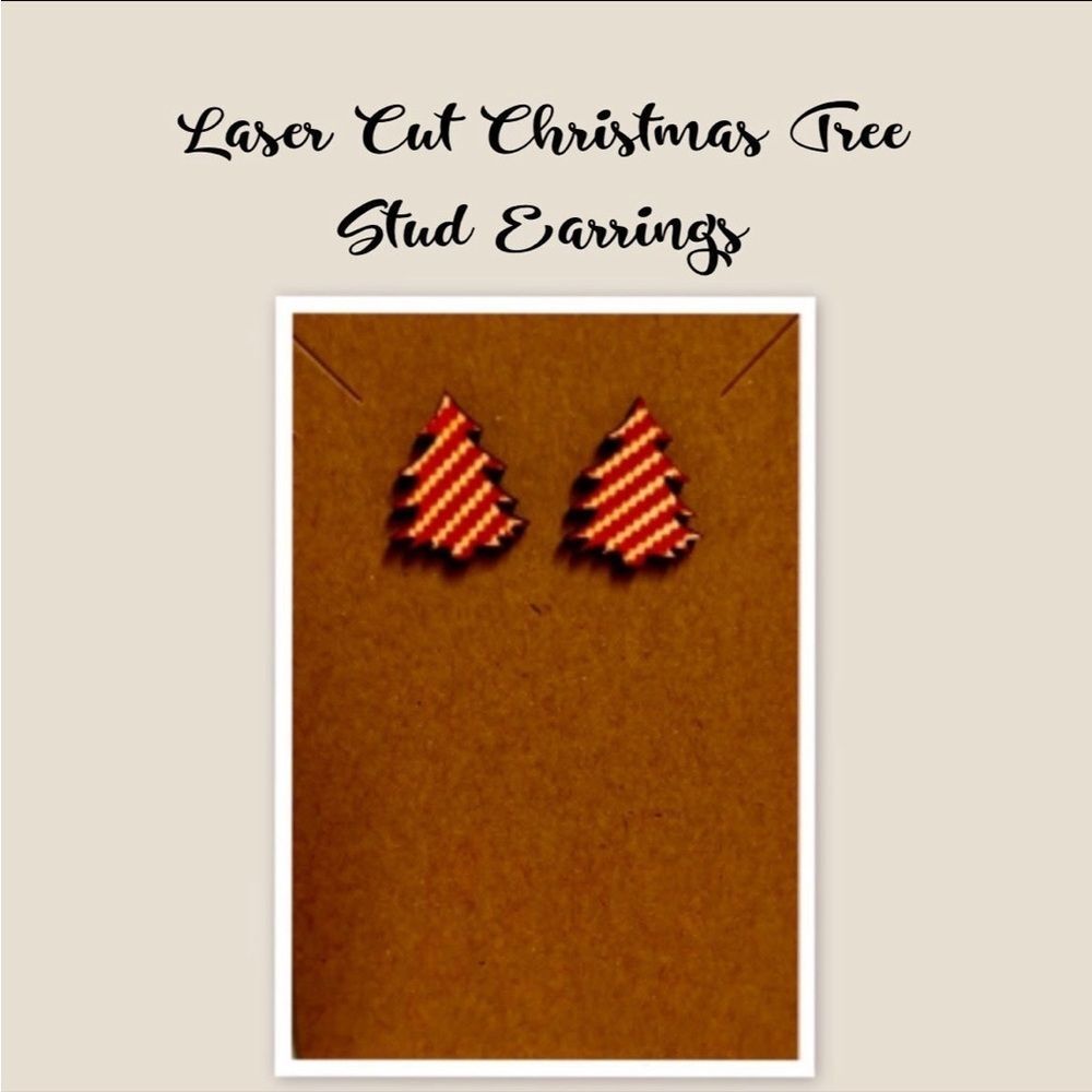Laser Cut Christmas Tree Stud Earrings, Christmas Tree Earrings